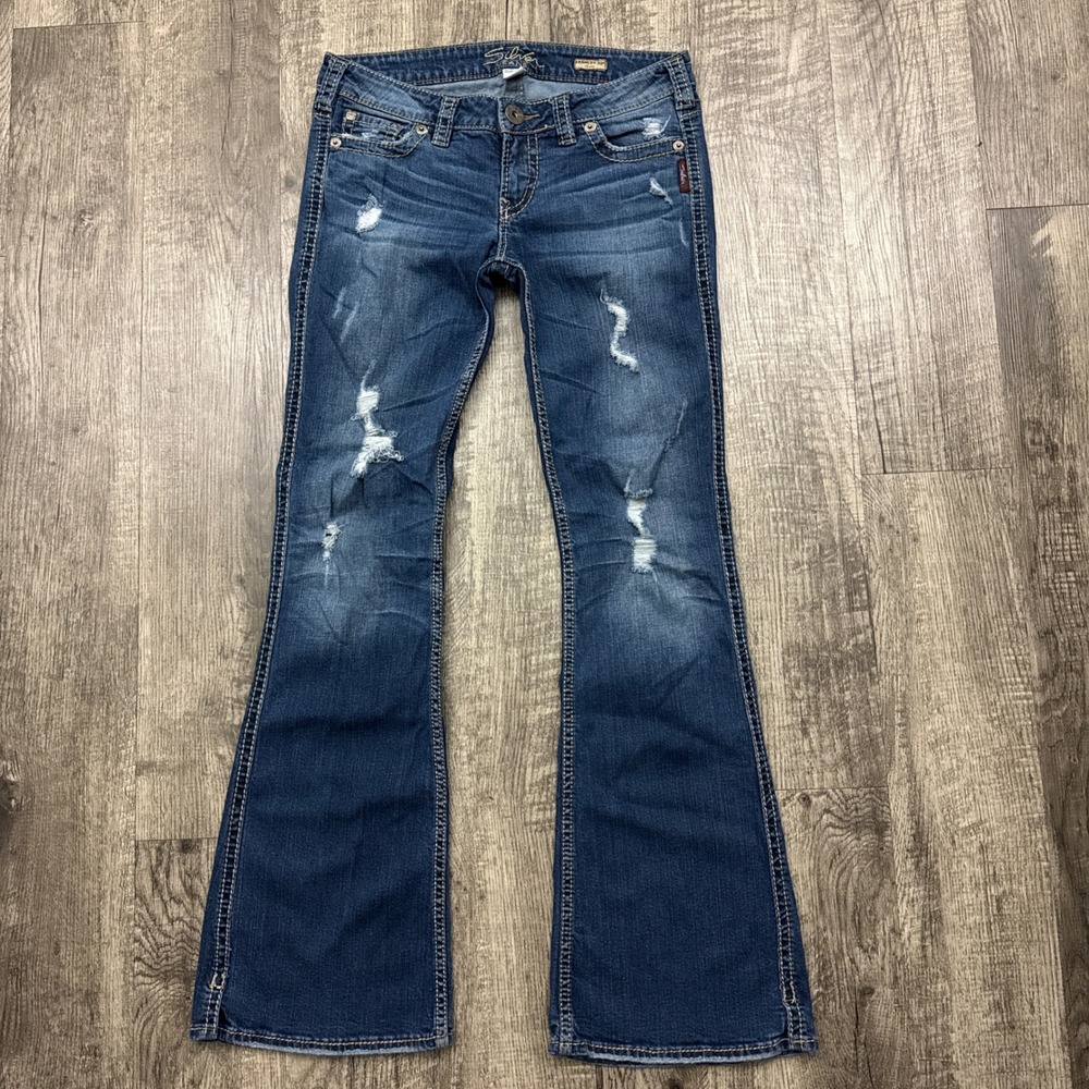 Silver Jeans Frances Boot Cut Flare Low Rise Distressed Denim Jeans 29 /33